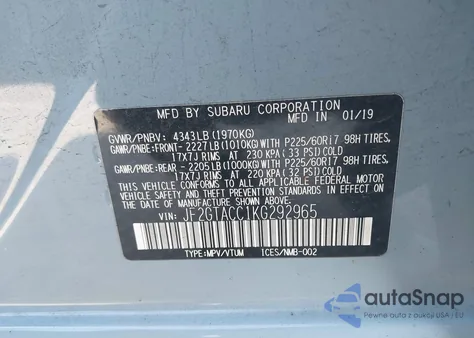 2019 Subaru Crosstrek 2.0I Premium из США, поврежденный, VIN JF2GTACC1KG292965